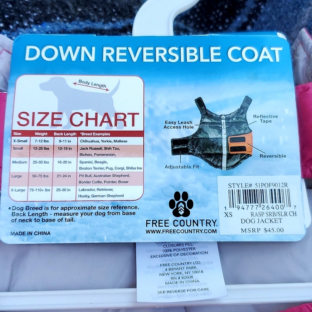Dog Coat XS - Reversible, Down Filled -  Raspberry/Silver - Picture 4 of 4